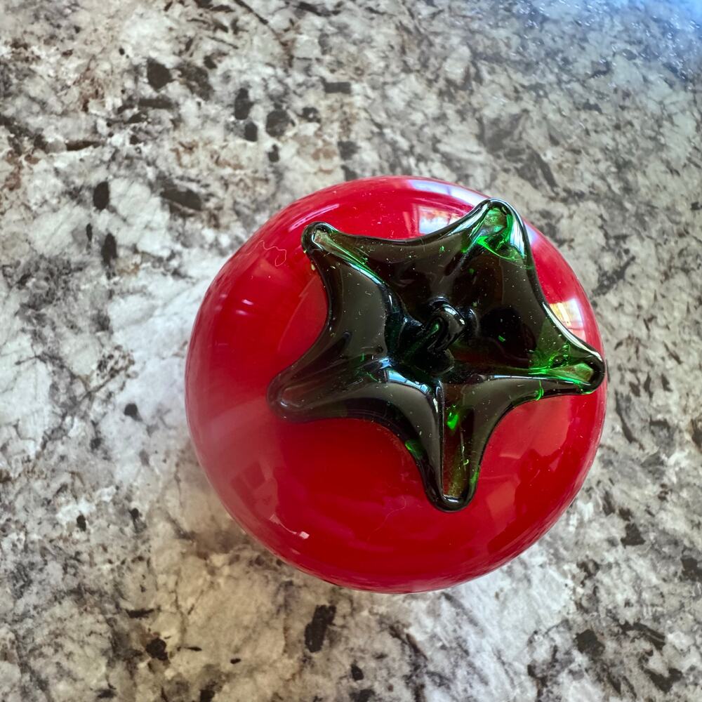 VTG Murano Style Handblown Glass Art Vegetable Tomato Red MCM Home Decor - Picture 7 of 8